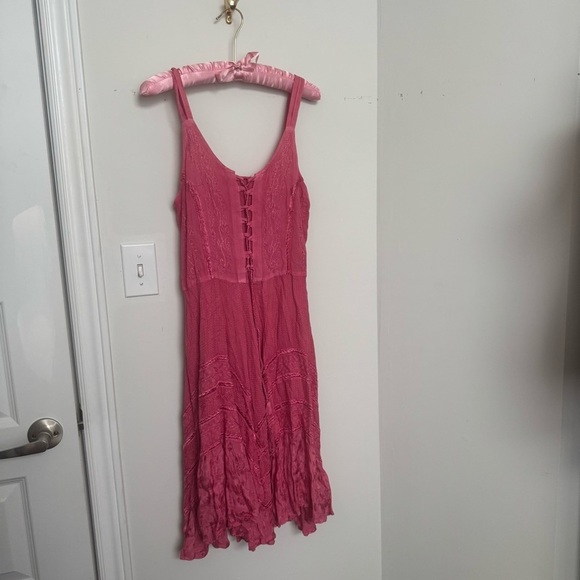 Vintage pink lace up summer sundress coquette Fairycore boho hippie OS - Picture 3 of 7